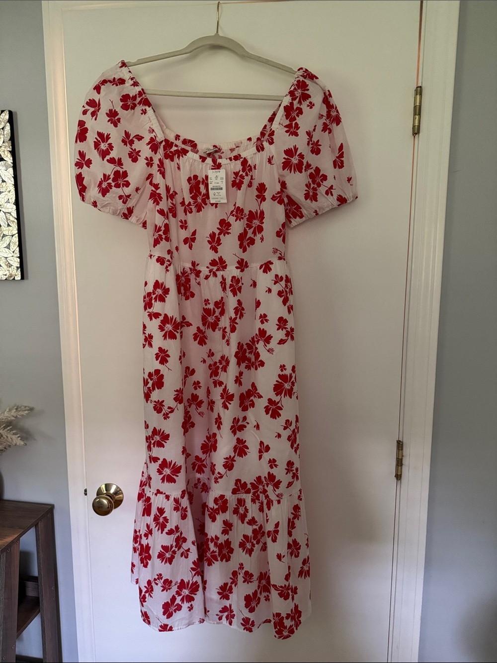J. Crew White Maxi Dress with Red Floral Print